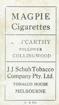 1921 J.J.Schuh Magpie Cigarettes Victorian League Footballers #NNO Con McCarthy Back